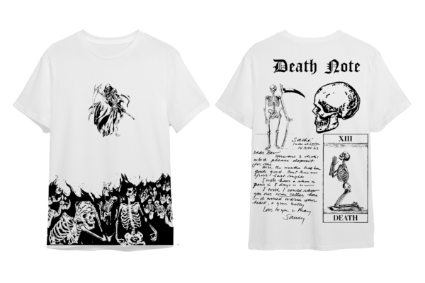 DeathNote Monochrome Print Oversized White T-Shirt - Image 3